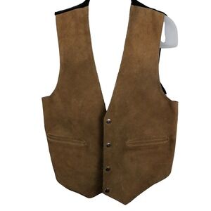 Tribes Genuine Authentic Mens Leather Vest XL Brown Snap button front pockets